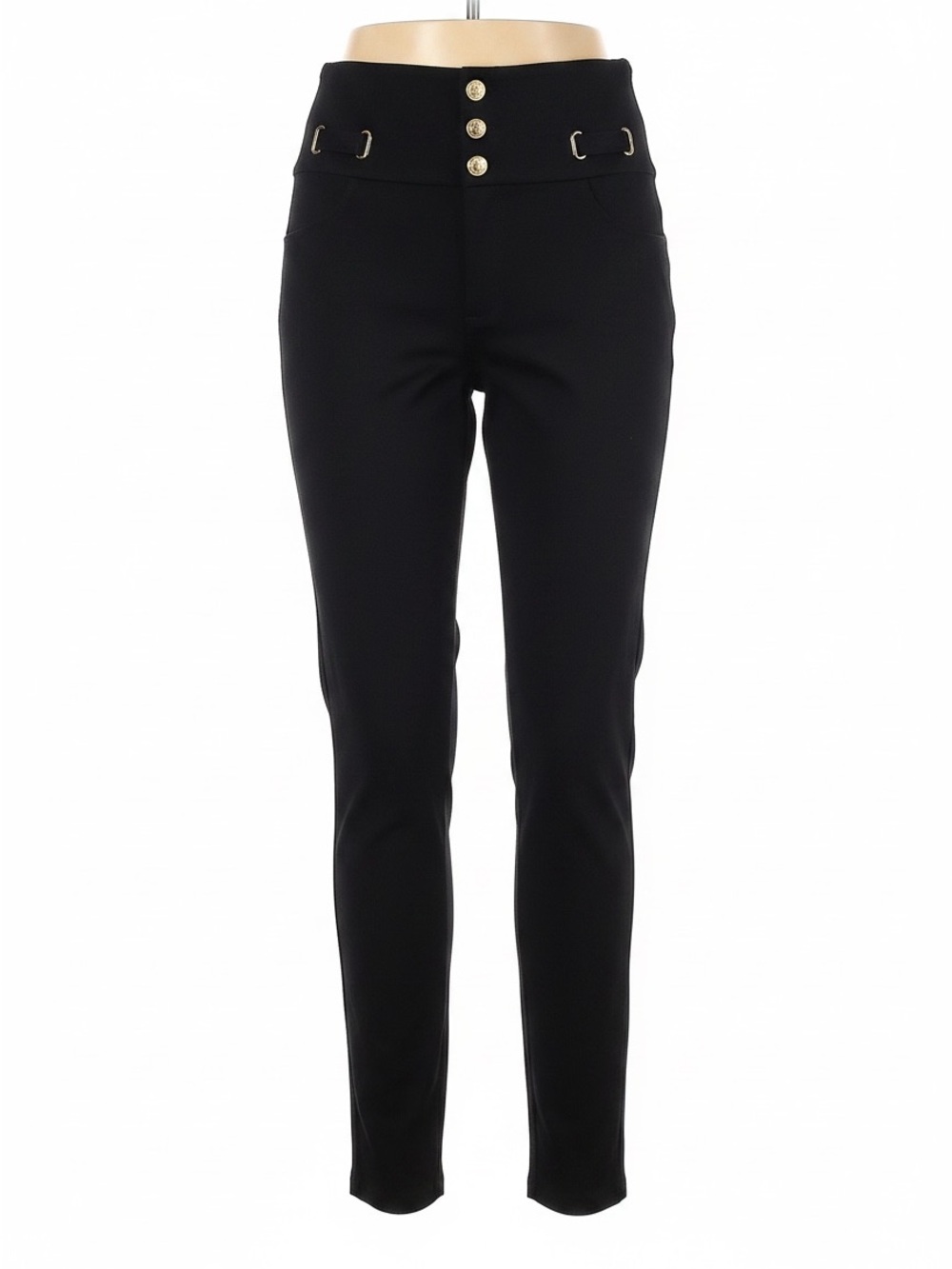 High-Waist Black Women’s Jeans with Gold Button Detail